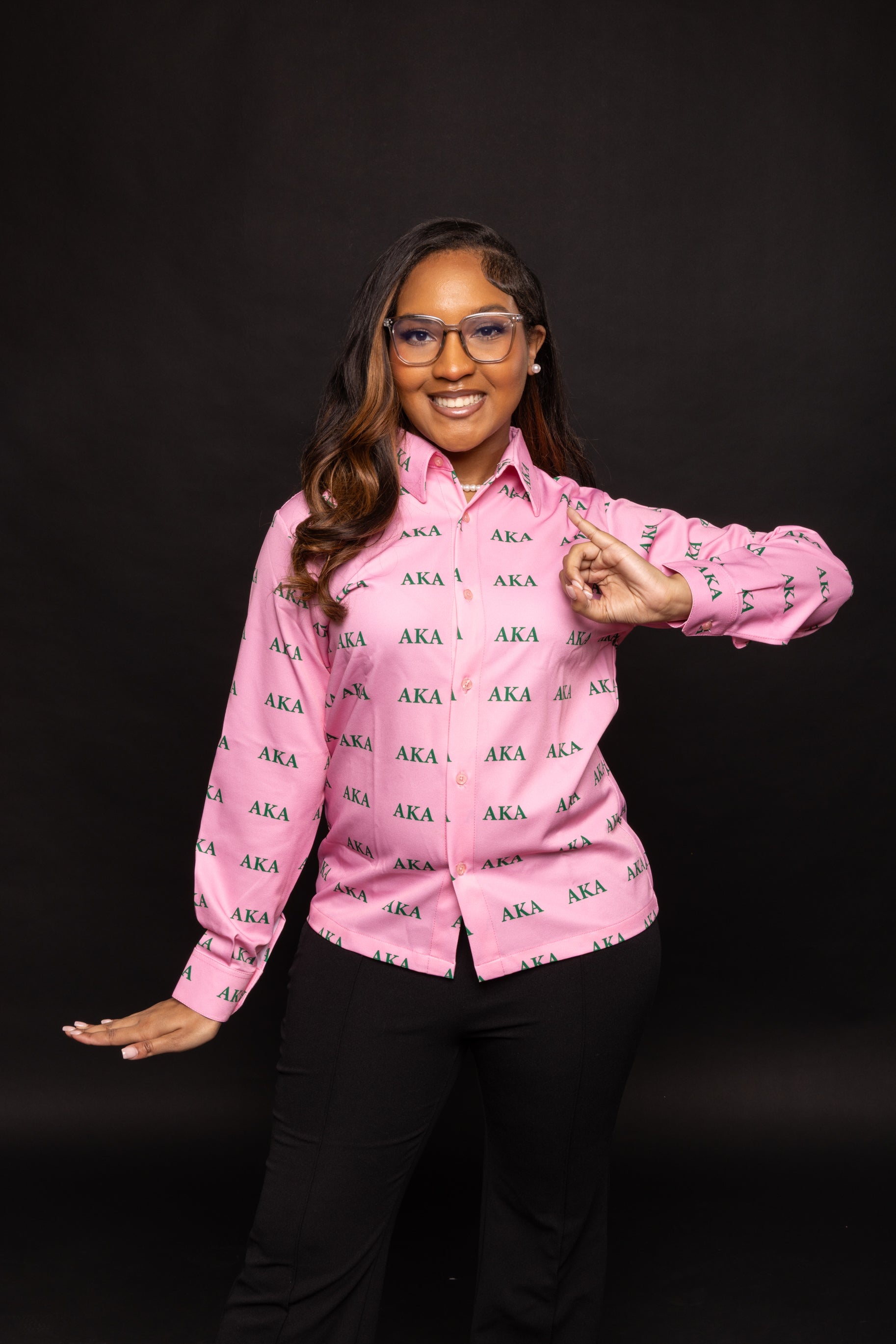 aka dress shirts Alpha Kappa Alpha AKA Long Sleeve Button-Up Poplin Shirt with Embroidered Shield Black / X-Large